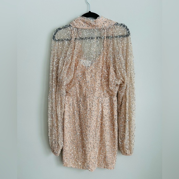 Mac Duggal Beaded Champagne Mini Dress NWT | Long Sleeve Cocktail Size 8 - Picture 7 of 10